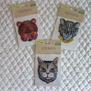 Lot of 3 CRAFTER’S SQUARE Stickers – Cool Bear, Panther, Cat (a)